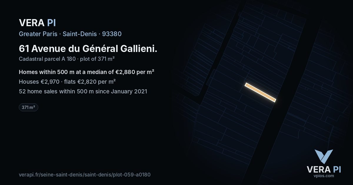 61 Avenue du Général Gallieni, Saint-Denis at night – the plot lit, the parcels around coloured by the prices near them