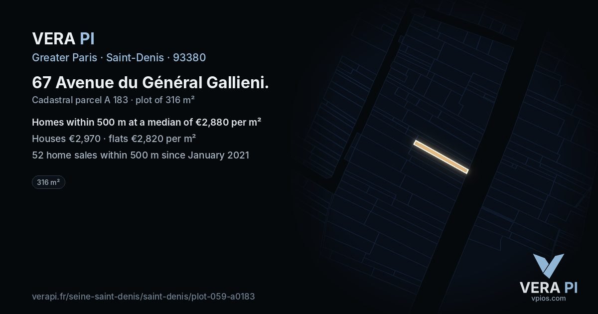 67 Avenue du Général Gallieni, Saint-Denis at night – the plot lit, the parcels around coloured by the prices near them