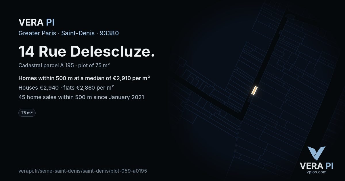 14 Rue Delescluze, Saint-Denis at night – the plot lit, the parcels around coloured by the prices near them