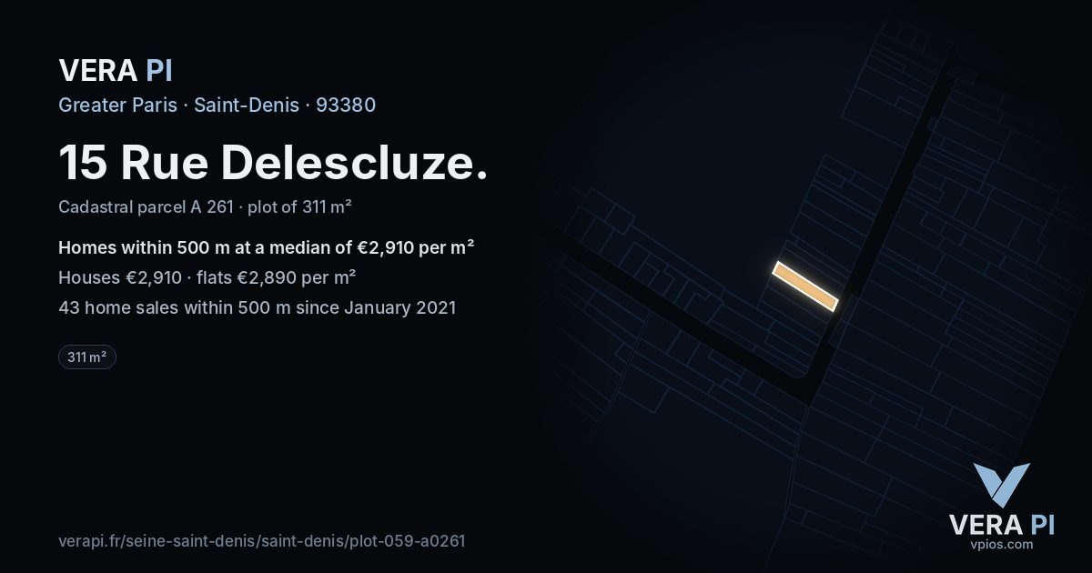 15 Rue Delescluze, Saint-Denis at night – the plot lit, the parcels around coloured by the prices near them