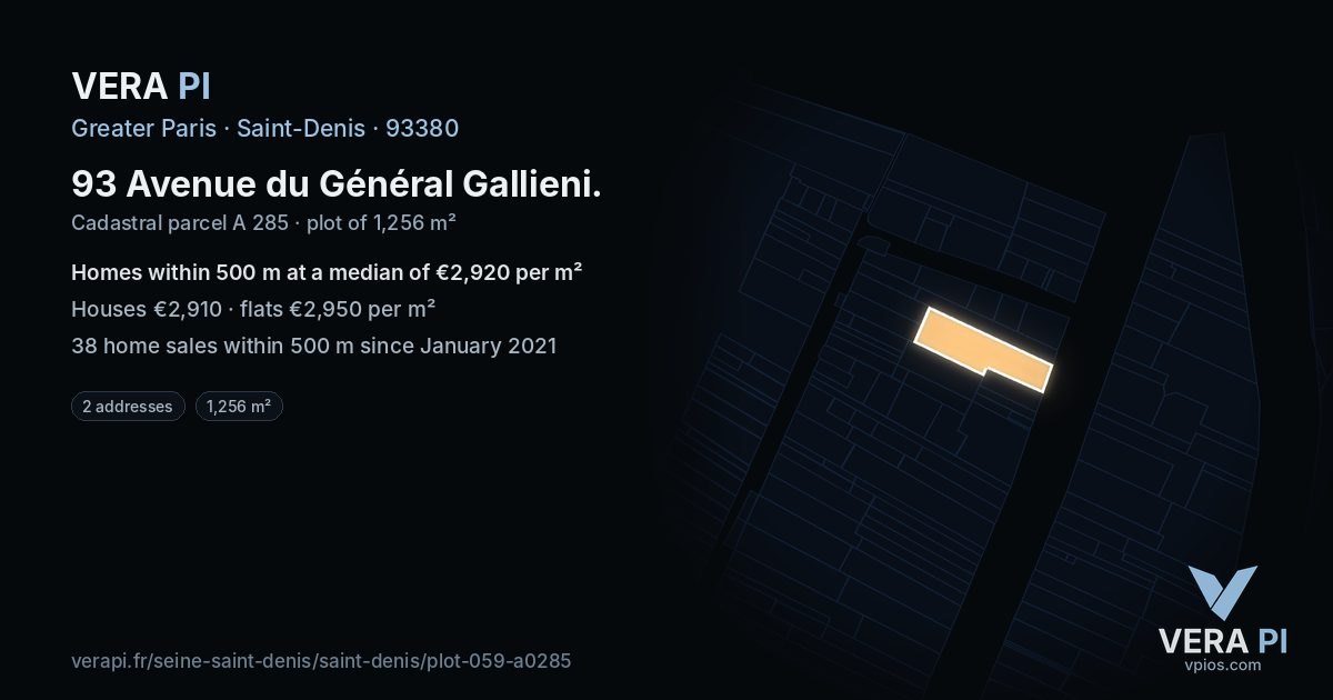 93 Avenue du Général Gallieni, Saint-Denis at night – the plot lit, the parcels around coloured by the prices near them