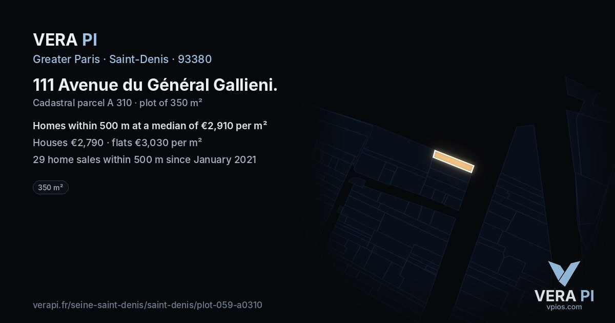 111 Avenue du Général Gallieni, Saint-Denis at night – the plot lit, the parcels around coloured by the prices near them