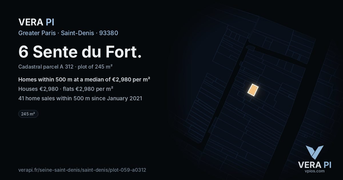 6 Sente du Fort, Saint-Denis at night – the plot lit, the parcels around coloured by the prices near them