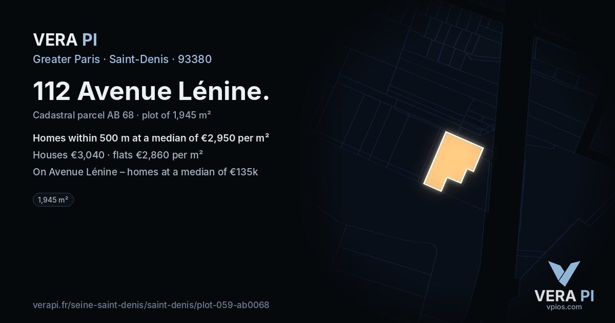 112 Avenue Lénine, Saint-Denis at night – the plot lit, the parcels around coloured by the prices near them