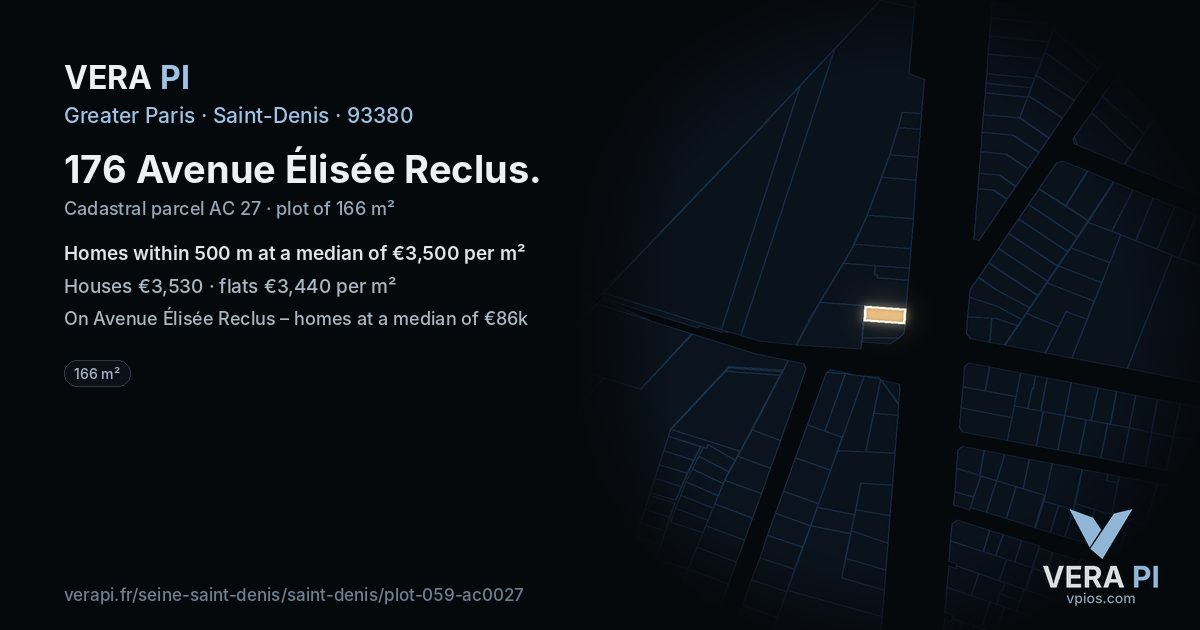 176 Avenue Élisée Reclus, Saint-Denis at night – the plot lit, the parcels around coloured by the prices near them