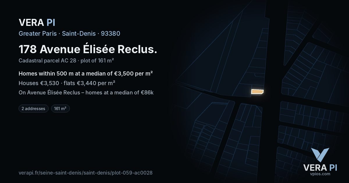 178 Avenue Élisée Reclus, Saint-Denis at night – the plot lit, the parcels around coloured by the prices near them