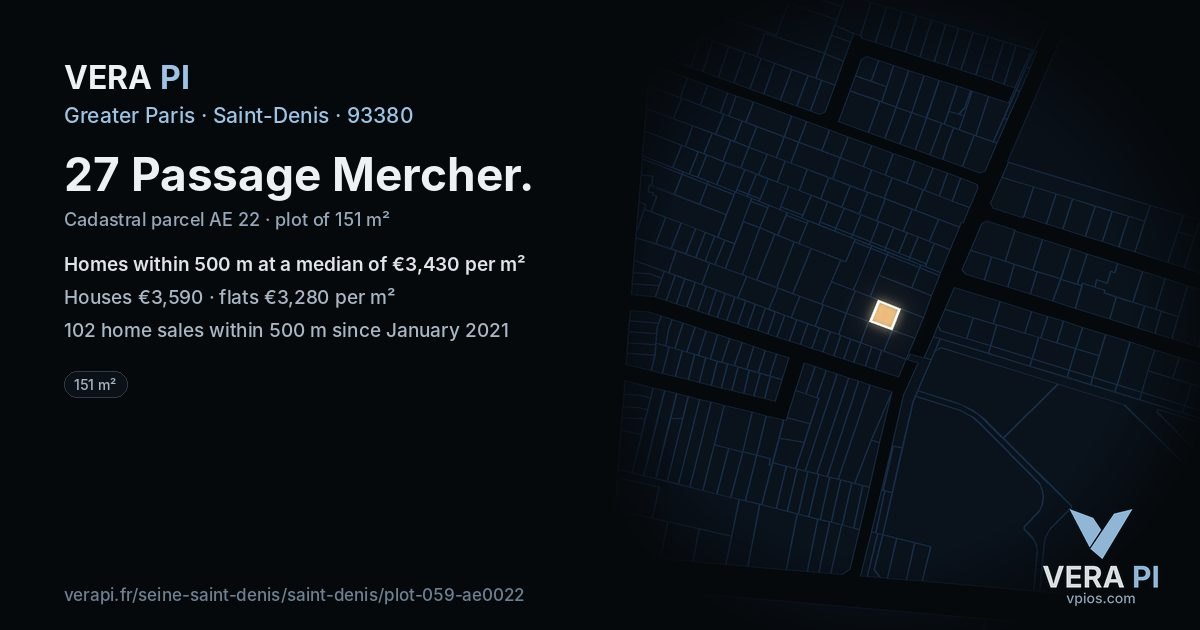 27 Passage Mercher, Saint-Denis at night – the plot lit, the parcels around coloured by the prices near them