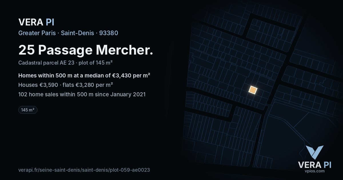 25 Passage Mercher, Saint-Denis at night – the plot lit, the parcels around coloured by the prices near them