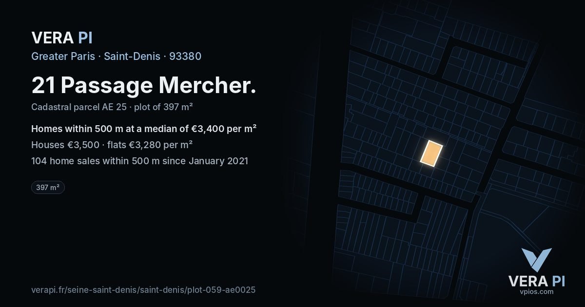 21 Passage Mercher, Saint-Denis at night – the plot lit, the parcels around coloured by the prices near them