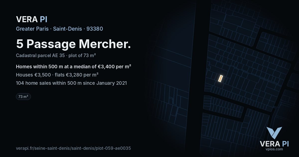 5 Passage Mercher, Saint-Denis at night – the plot lit, the parcels around coloured by the prices near them