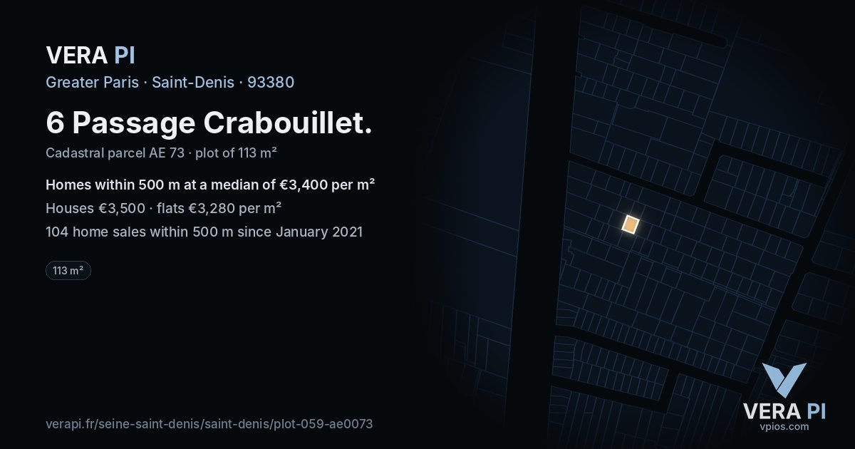 6 Passage Crabouillet, Saint-Denis at night – the plot lit, the parcels around coloured by the prices near them