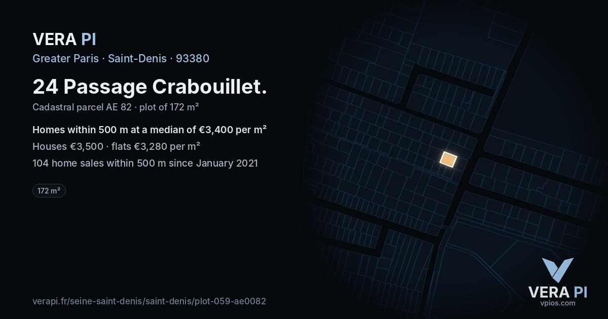 24 Passage Crabouillet, Saint-Denis at night – the plot lit, the parcels around coloured by the prices near them