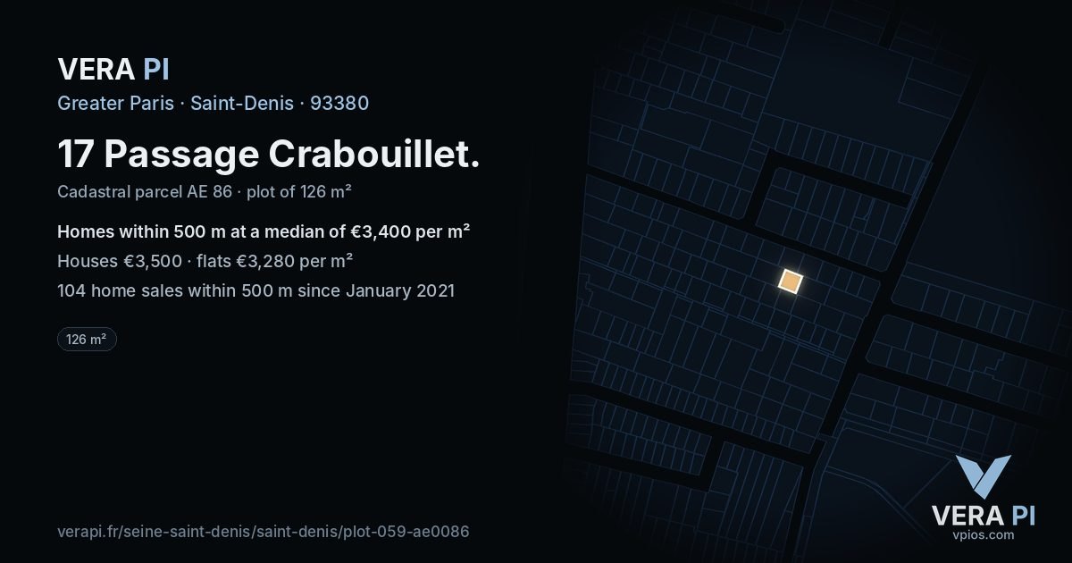 17 Passage Crabouillet, Saint-Denis at night – the plot lit, the parcels around coloured by the prices near them