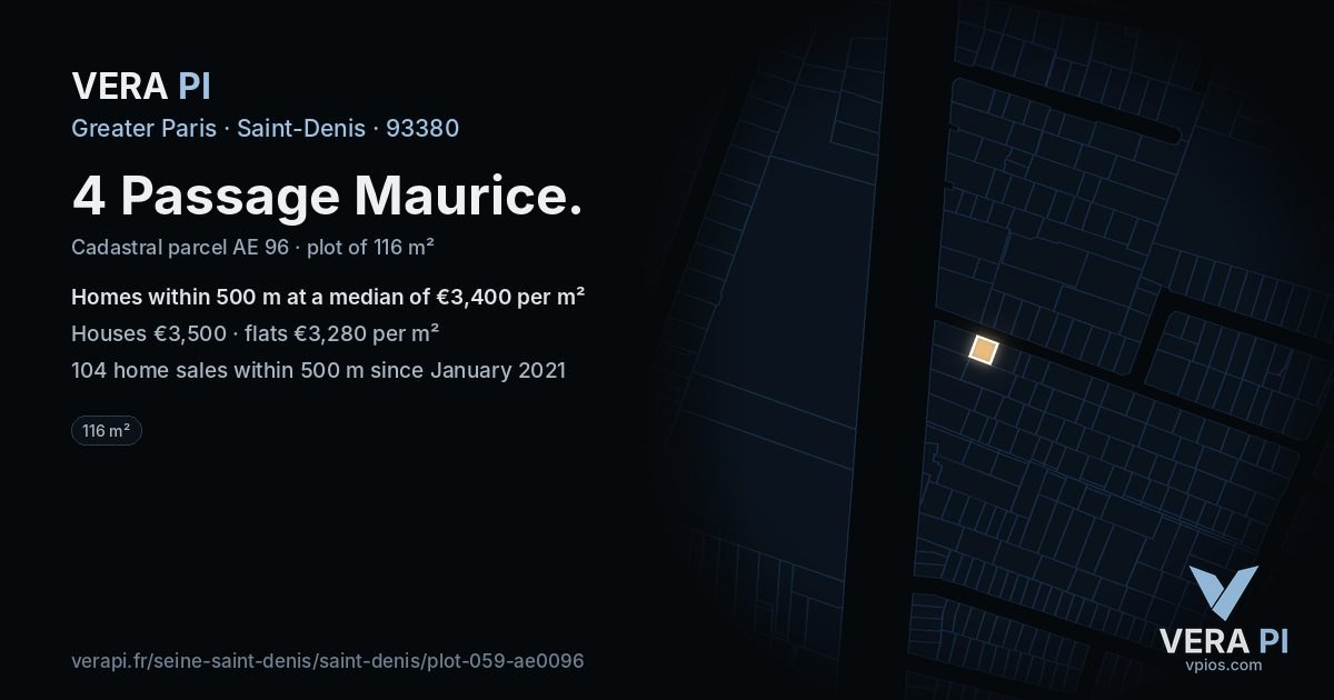 4 Passage Maurice, Saint-Denis at night – the plot lit, the parcels around coloured by the prices near them