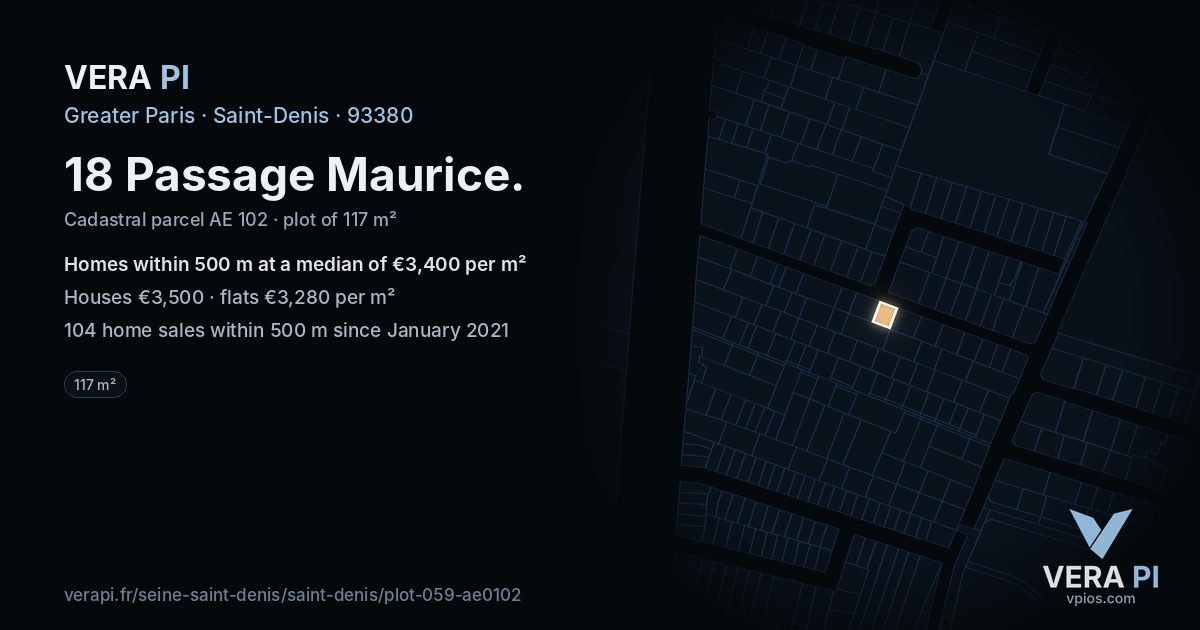 18 Passage Maurice, Saint-Denis at night – the plot lit, the parcels around coloured by the prices near them