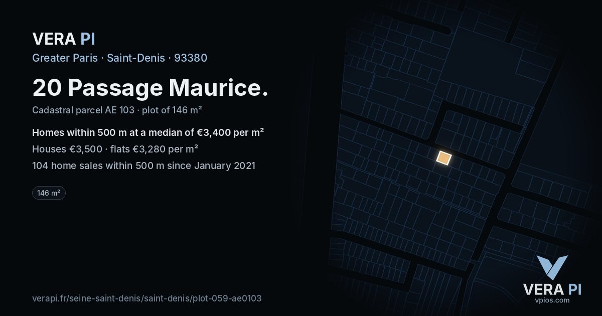 20 Passage Maurice, Saint-Denis at night – the plot lit, the parcels around coloured by the prices near them