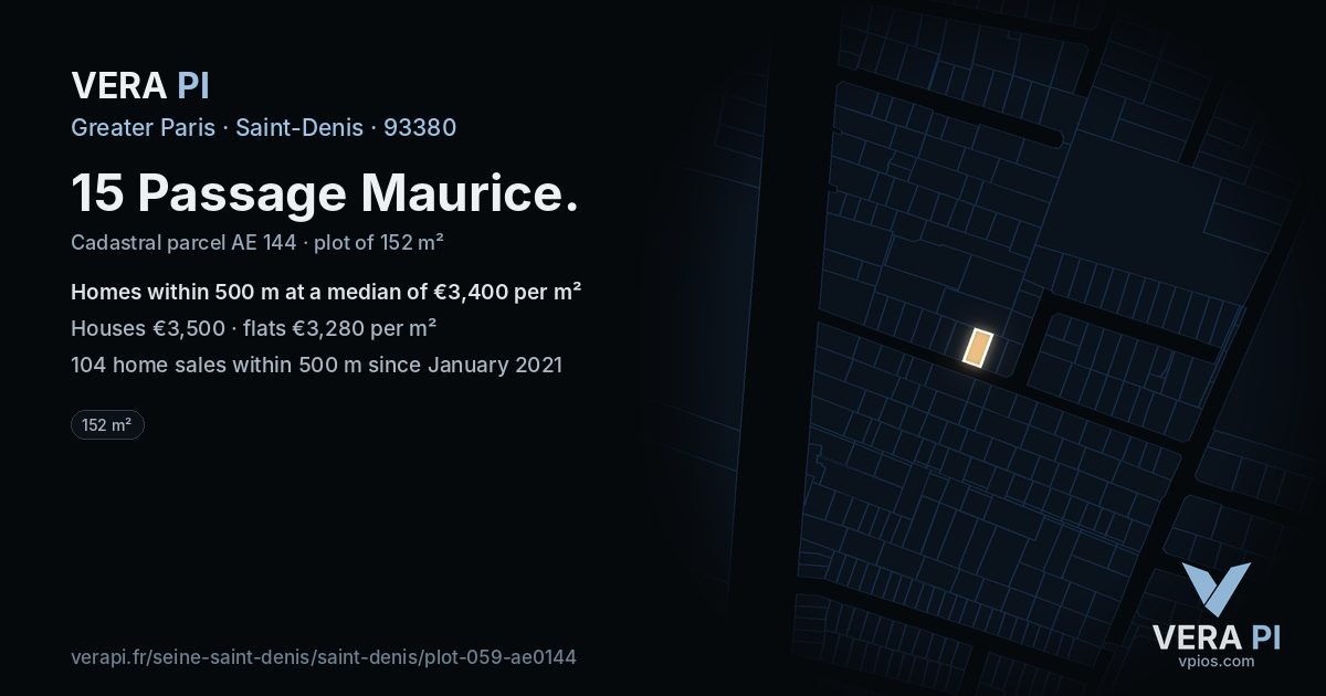 15 Passage Maurice, Saint-Denis at night – the plot lit, the parcels around coloured by the prices near them