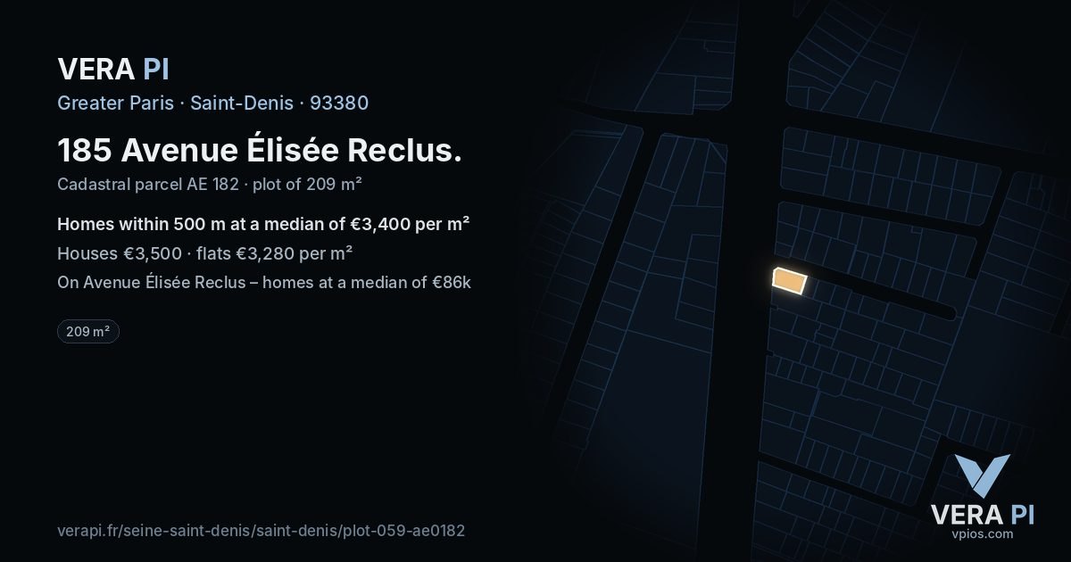 185 Avenue Élisée Reclus, Saint-Denis at night – the plot lit, the parcels around coloured by the prices near them