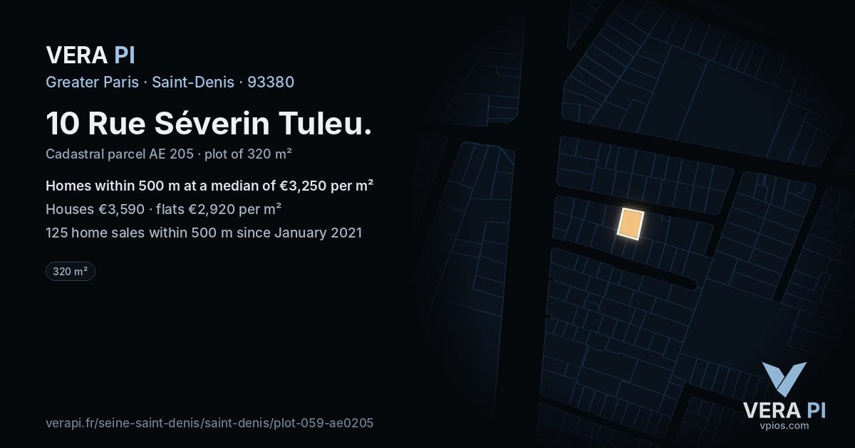10 Rue Séverin Tuleu, Saint-Denis at night – the plot lit, the parcels around coloured by the prices near them
