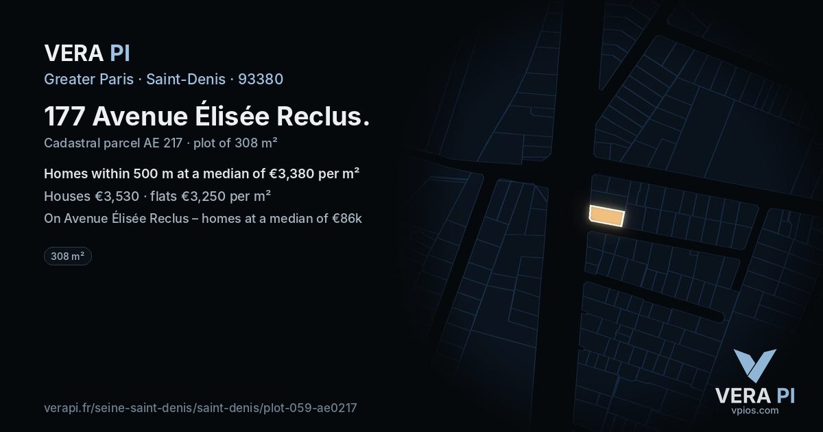 177 Avenue Élisée Reclus, Saint-Denis at night – the plot lit, the parcels around coloured by the prices near them