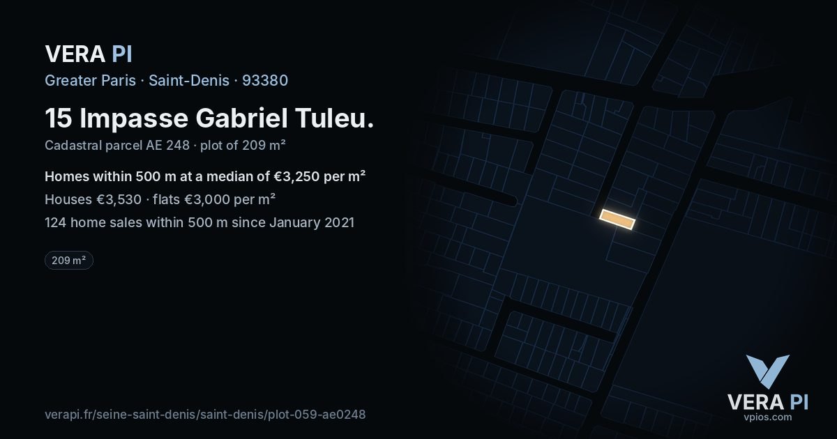 15 Impasse Gabriel Tuleu, Saint-Denis at night – the plot lit, the parcels around coloured by the prices near them