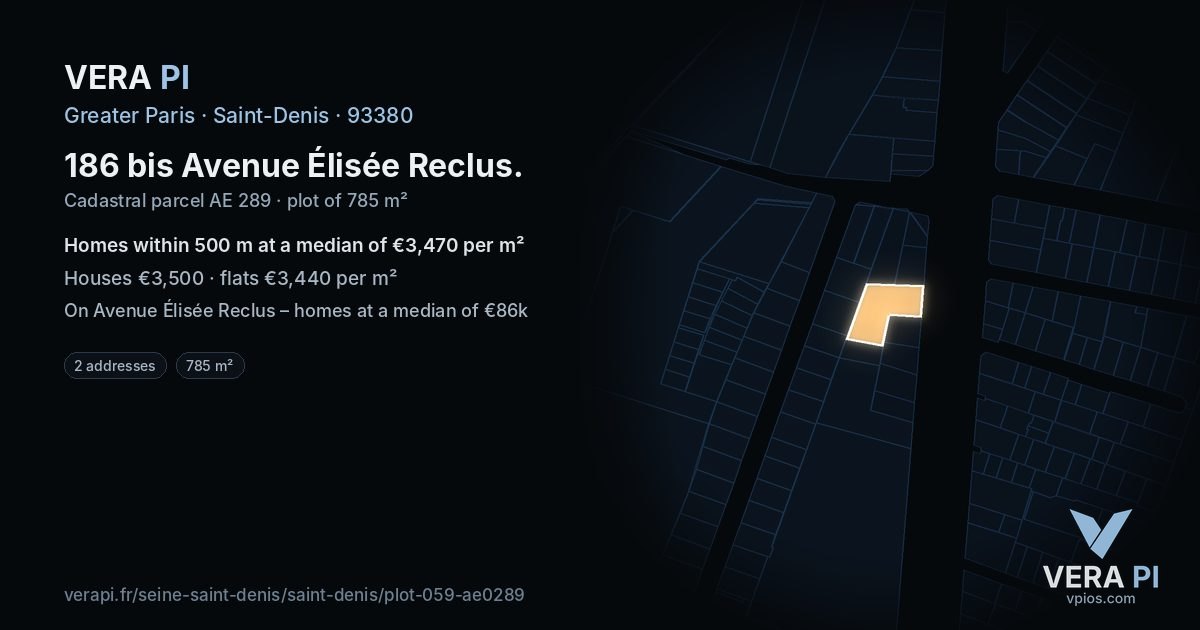 186 bis Avenue Élisée Reclus, Saint-Denis at night – the plot lit, the parcels around coloured by the prices near them