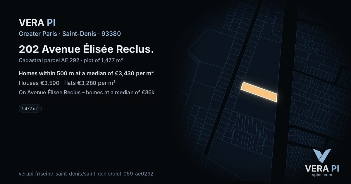 202 Avenue Élisée Reclus, Saint-Denis at night – the plot lit, the parcels around coloured by the prices near them