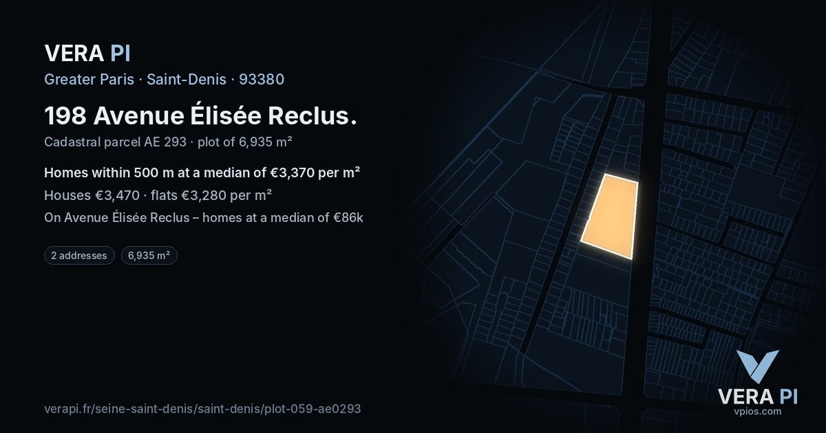 198 Avenue Élisée Reclus, Saint-Denis at night – the plot lit, the parcels around coloured by the prices near them