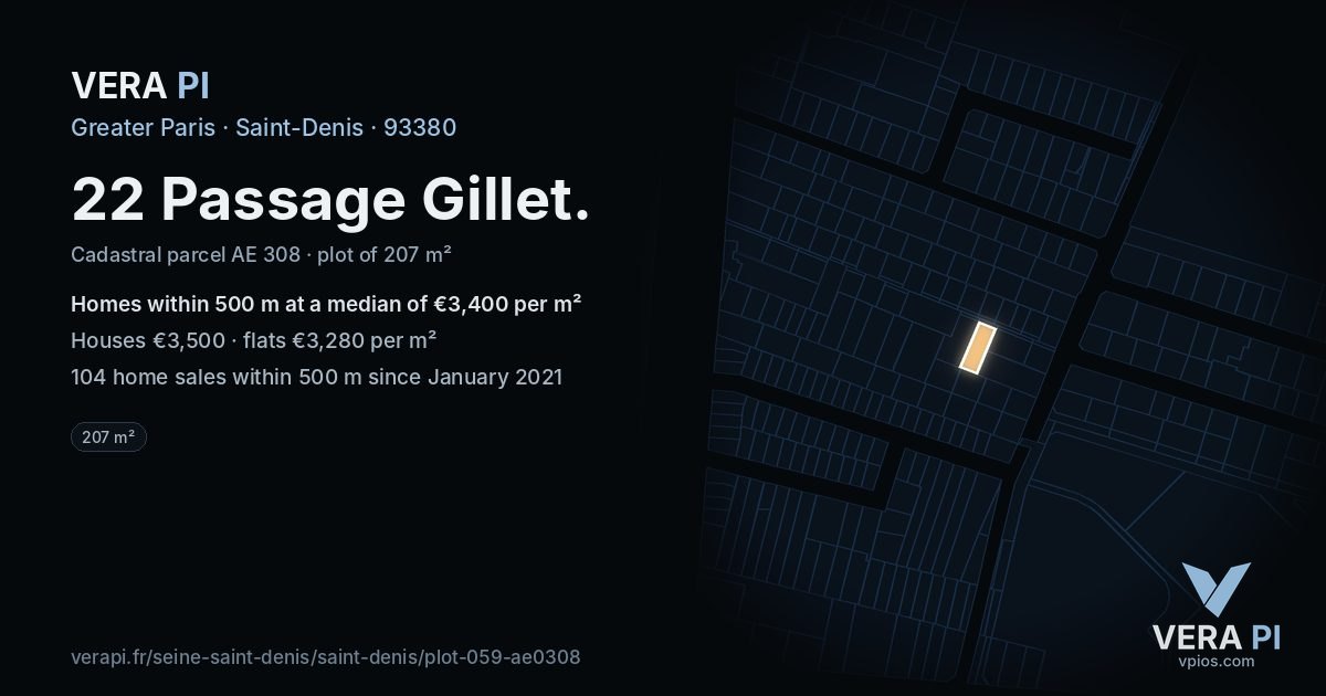 22 Passage Gillet, Saint-Denis at night – the plot lit, the parcels around coloured by the prices near them