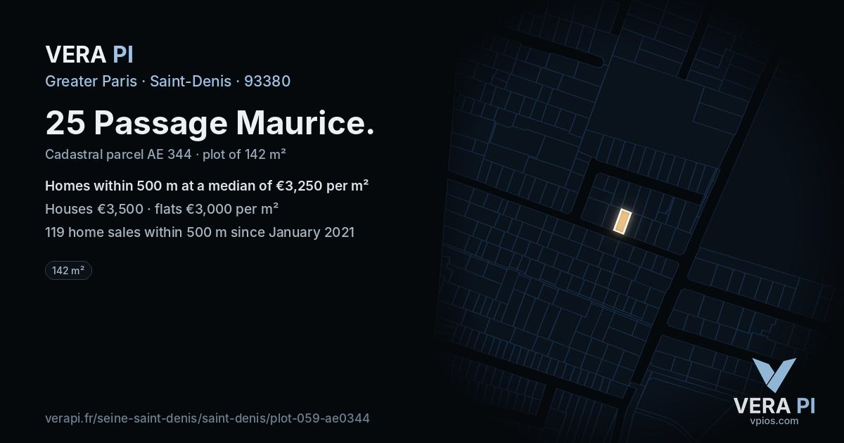 25 Passage Maurice, Saint-Denis at night – the plot lit, the parcels around coloured by the prices near them