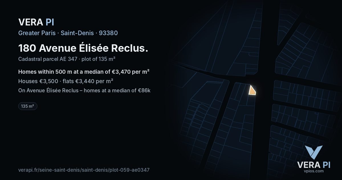 180 Avenue Élisée Reclus, Saint-Denis at night – the plot lit, the parcels around coloured by the prices near them