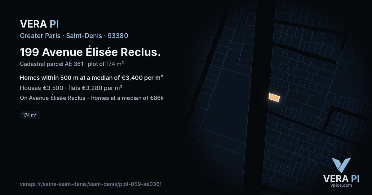 199 Avenue Élisée Reclus, Saint-Denis at night – the plot lit, the parcels around coloured by the prices near them