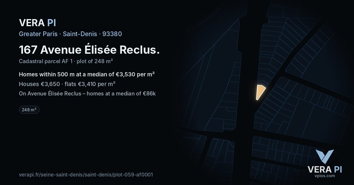 167 Avenue Élisée Reclus, Saint-Denis at night – the plot lit, the parcels around coloured by the prices near them