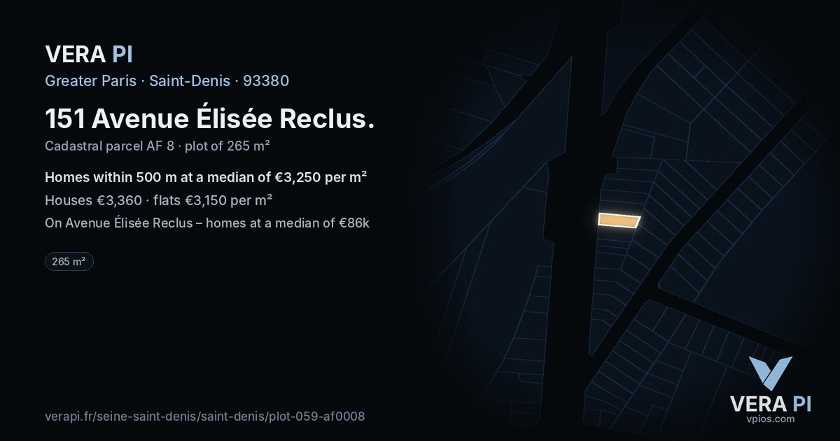 151 Avenue Élisée Reclus, Saint-Denis at night – the plot lit, the parcels around coloured by the prices near them
