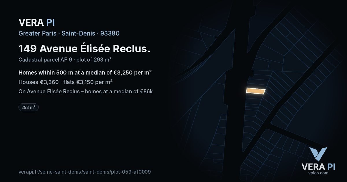 149 Avenue Élisée Reclus, Saint-Denis at night – the plot lit, the parcels around coloured by the prices near them