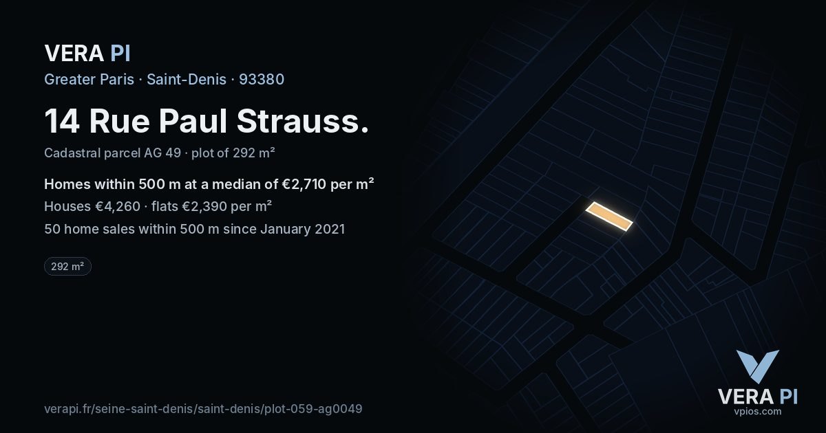 14 Rue Paul Strauss, Saint-Denis at night – the plot lit, the parcels around coloured by the prices near them