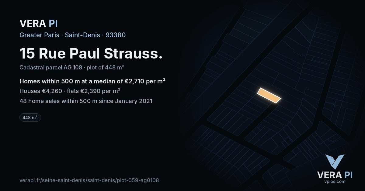 15 Rue Paul Strauss, Saint-Denis at night – the plot lit, the parcels around coloured by the prices near them