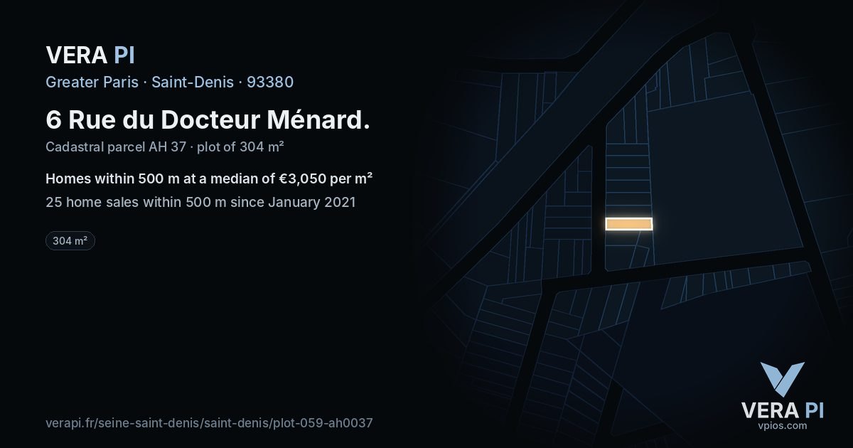 6 Rue du Docteur Ménard, Saint-Denis at night – the plot lit, the parcels around coloured by the prices near them