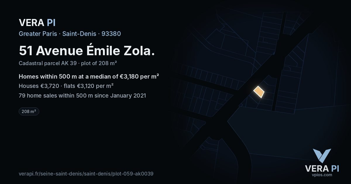 51 Avenue Émile Zola, Saint-Denis at night – the plot lit, the parcels around coloured by the prices near them
