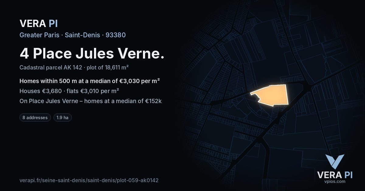 4 Place Jules Verne, Saint-Denis at night – the plot lit, the parcels around coloured by the prices near them