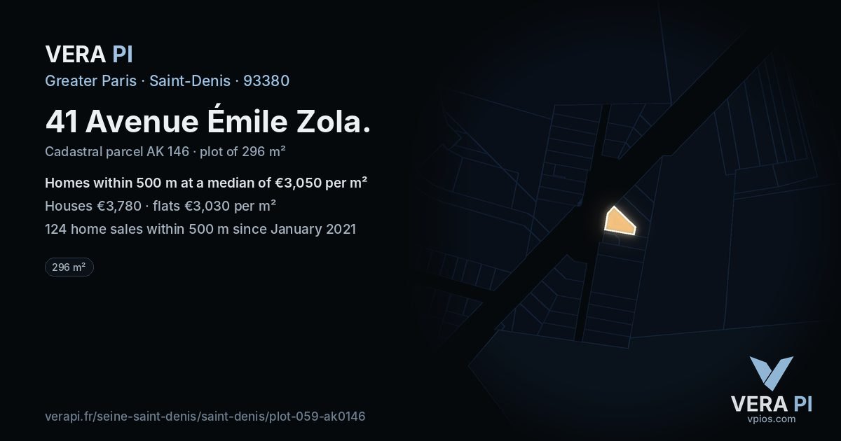 41 Avenue Émile Zola, Saint-Denis at night – the plot lit, the parcels around coloured by the prices near them