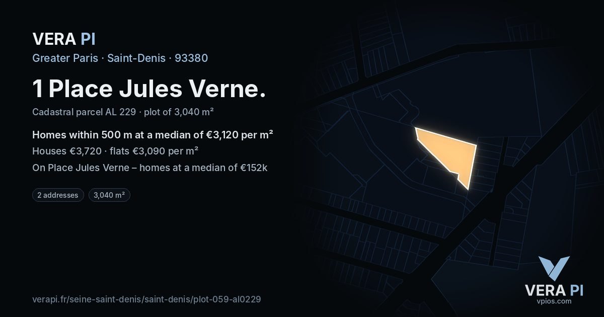 1 Place Jules Verne, Saint-Denis at night – the plot lit, the parcels around coloured by the prices near them