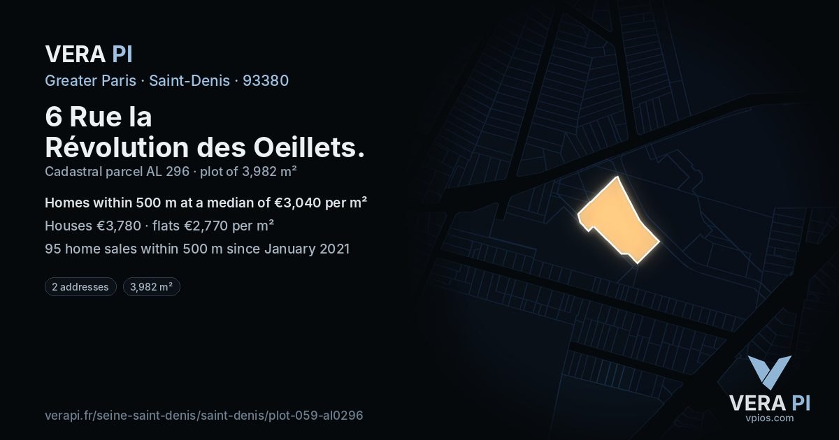 6 Rue la Révolution des Oeillets, Saint-Denis at night – the plot lit, the parcels around coloured by the prices near them