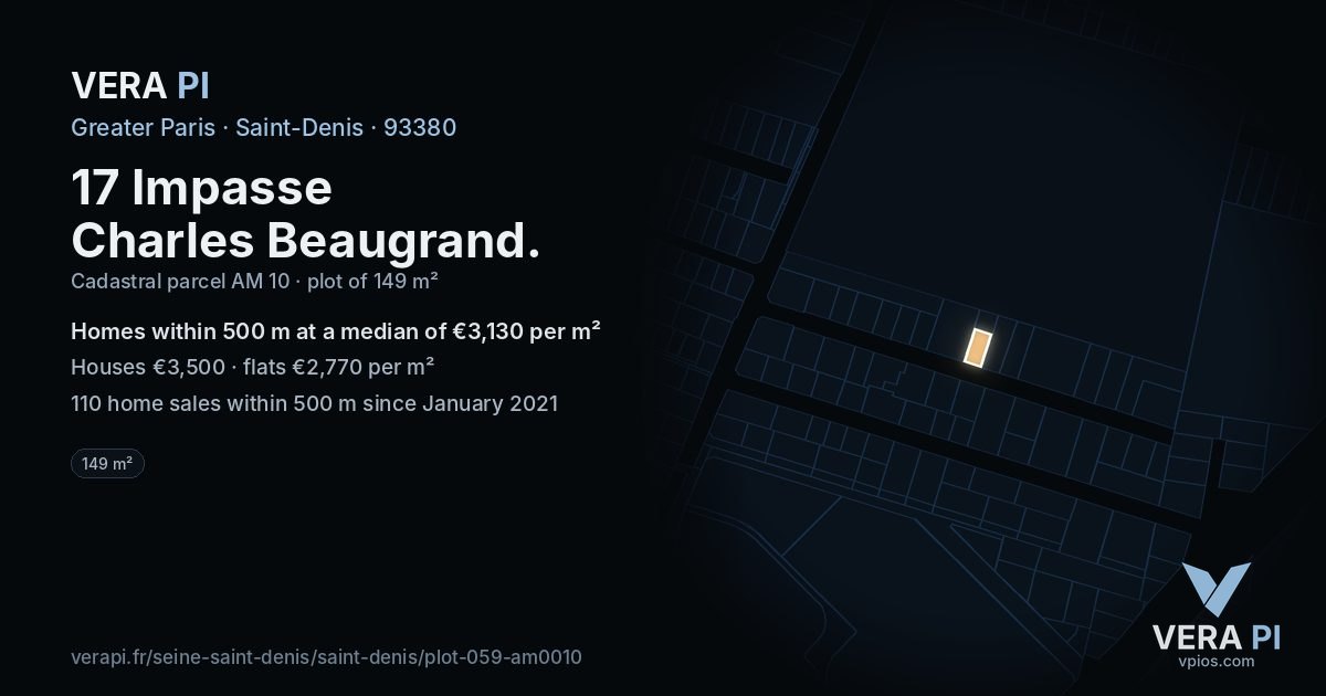 17 Impasse Charles Beaugrand, Saint-Denis at night – the plot lit, the parcels around coloured by the prices near them