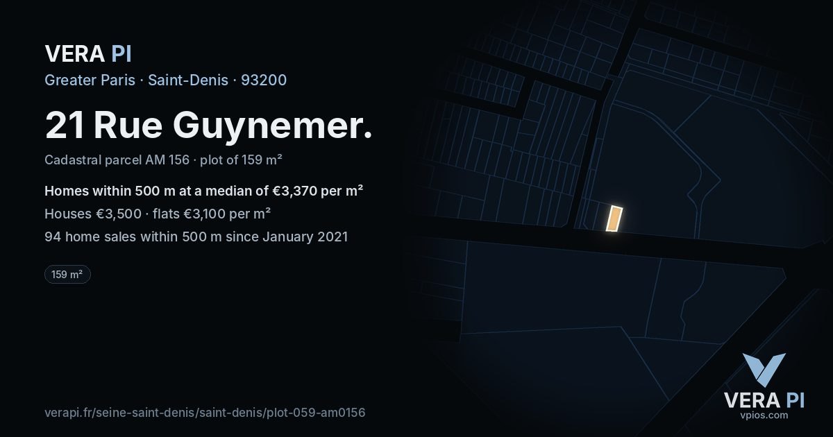 21 Rue Guynemer, Saint-Denis at night – the plot lit, the parcels around coloured by the prices near them