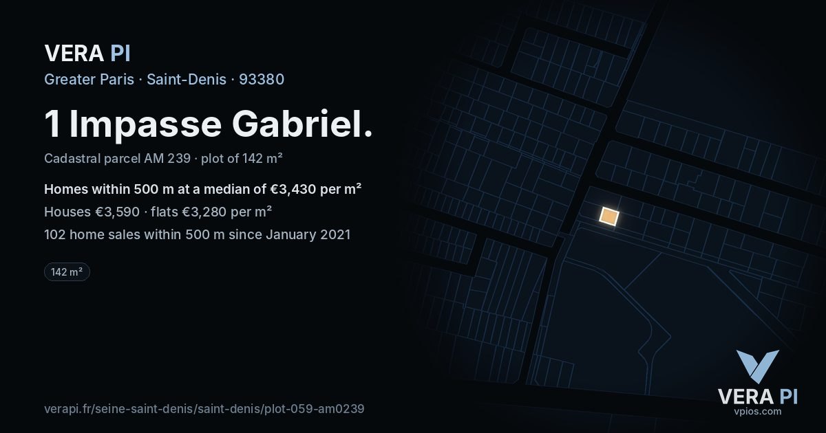1 Impasse Gabriel, Saint-Denis at night – the plot lit, the parcels around coloured by the prices near them