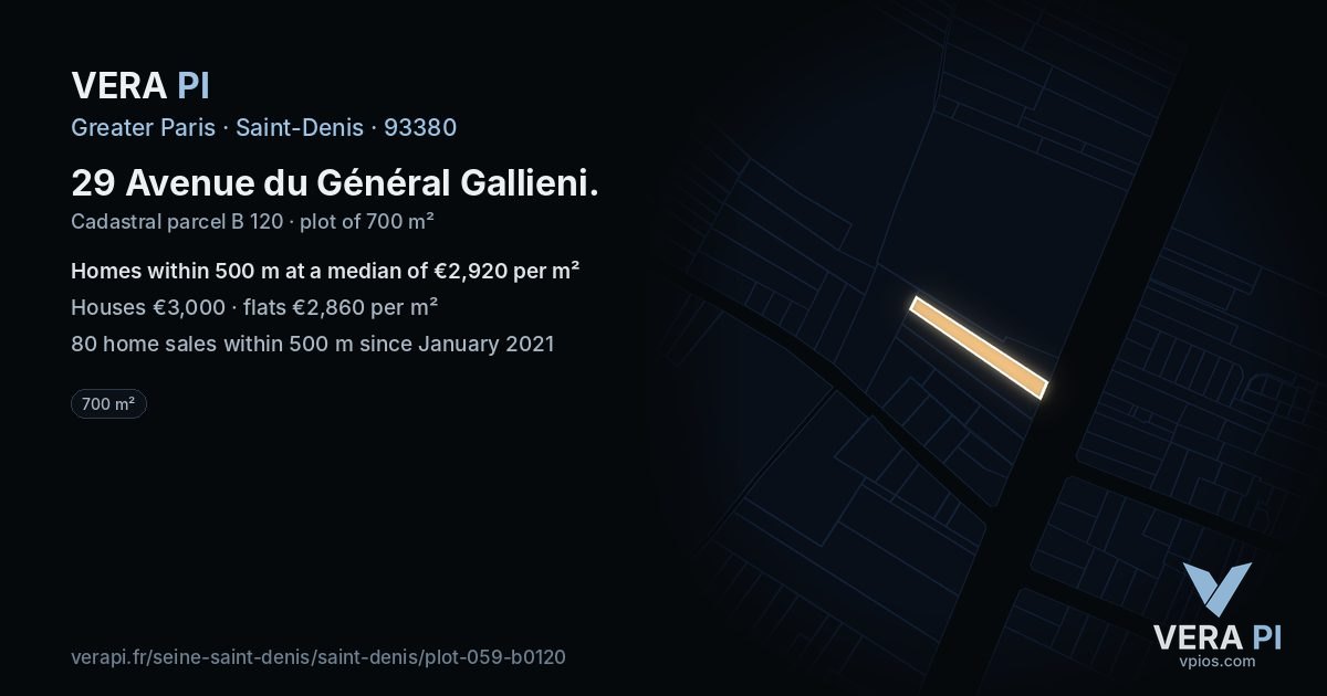 29 Avenue du Général Gallieni, Saint-Denis at night – the plot lit, the parcels around coloured by the prices near them
