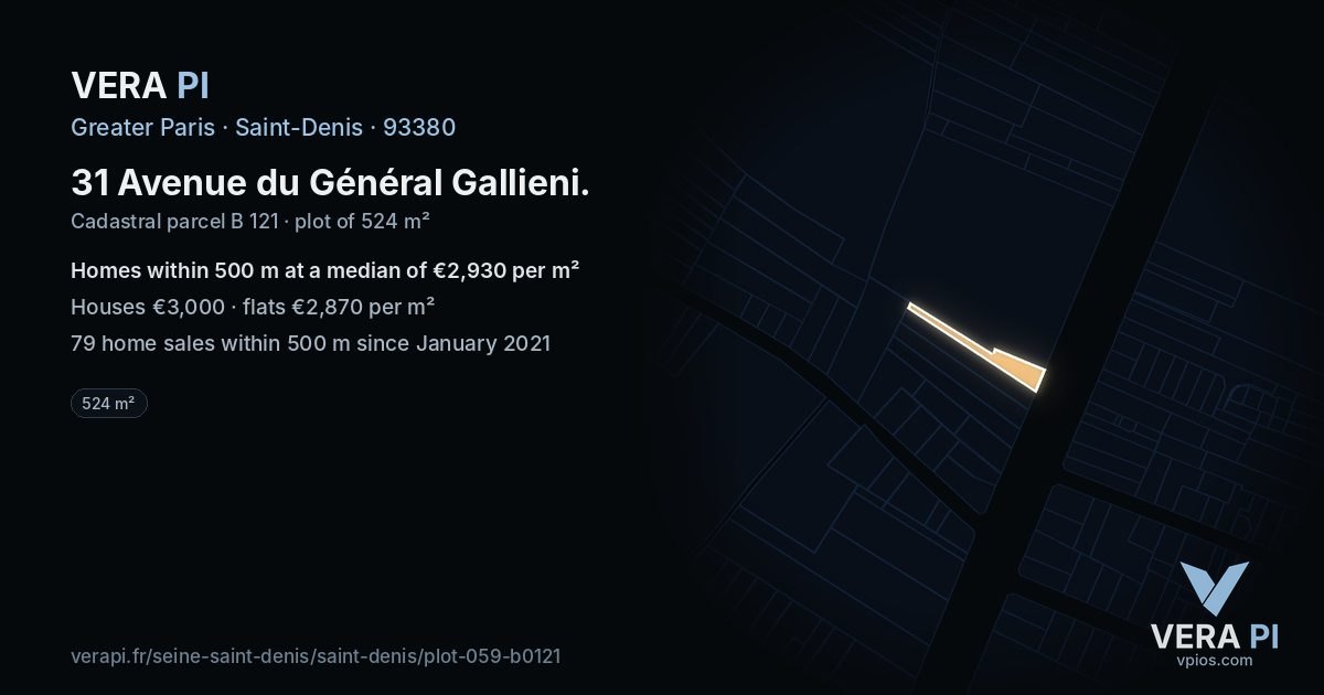 31 Avenue du Général Gallieni, Saint-Denis at night – the plot lit, the parcels around coloured by the prices near them