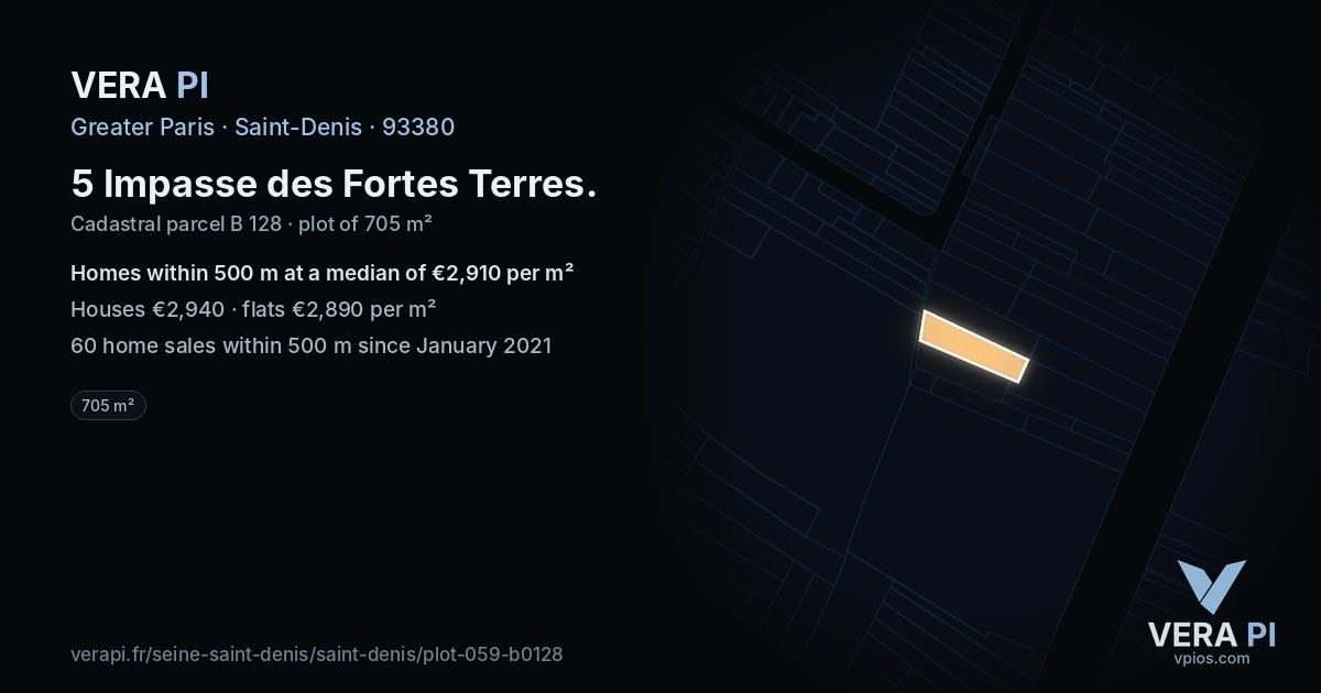 5 Impasse des Fortes Terres, Saint-Denis at night – the plot lit, the parcels around coloured by the prices near them