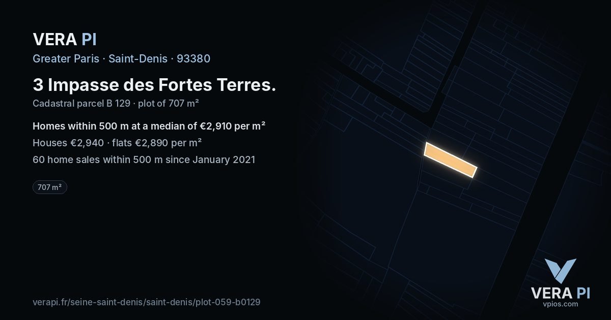 3 Impasse des Fortes Terres, Saint-Denis at night – the plot lit, the parcels around coloured by the prices near them